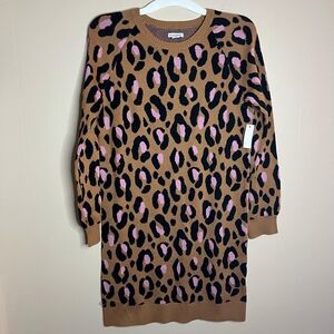 Amazon Essentials XXL 14/16 Girls Pink Camel Leopard Raglan Sweater Dress